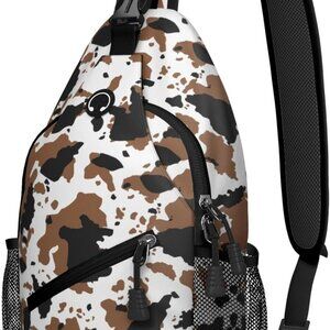 Stylish Cow Print Sling Bag - Adjustable Crossbody Backpack for Travel & Hiking